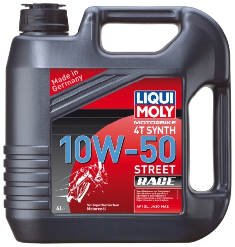 купить Синтетическое Моторное масло liqui Moly д/4 Motorbike 4t synth street race 10w-50 sn ma2 (4л)